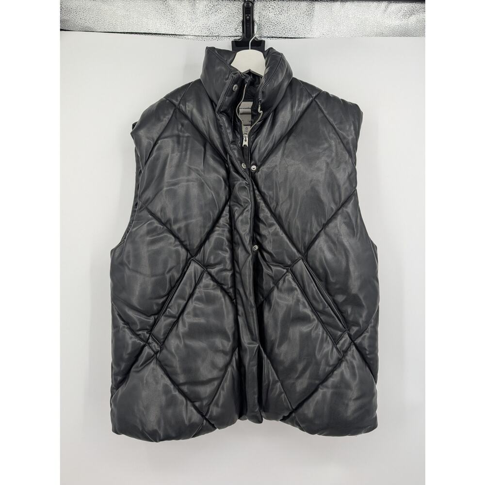 Abercrombie & Fitch Oversized Vegan Leather Puffer Vest Large Black